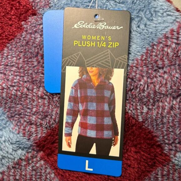 Eddie Bauer NWT Women's Plush Quarter Zip in Harbor Check Size Large - Picture 4 of 5